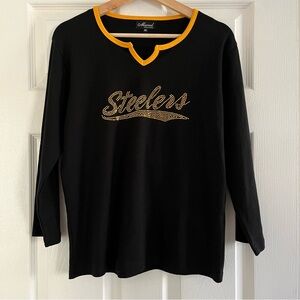 Steelers Long Sleeve Black Gold Bedazzled Cotton Spandex Blend NFL Game Day M
